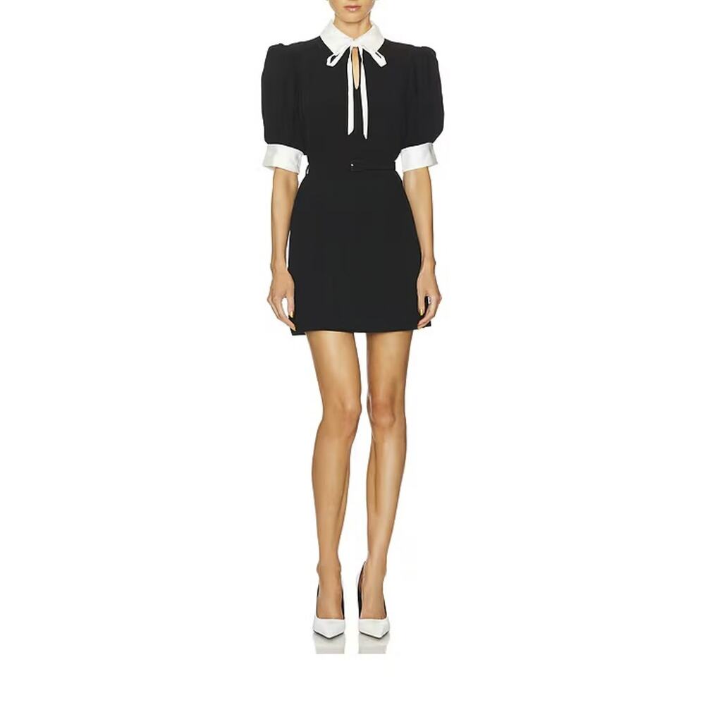 Cinq A Sept Sabelle Black Tie Neck Short Sleeve Mini Dress Size 2